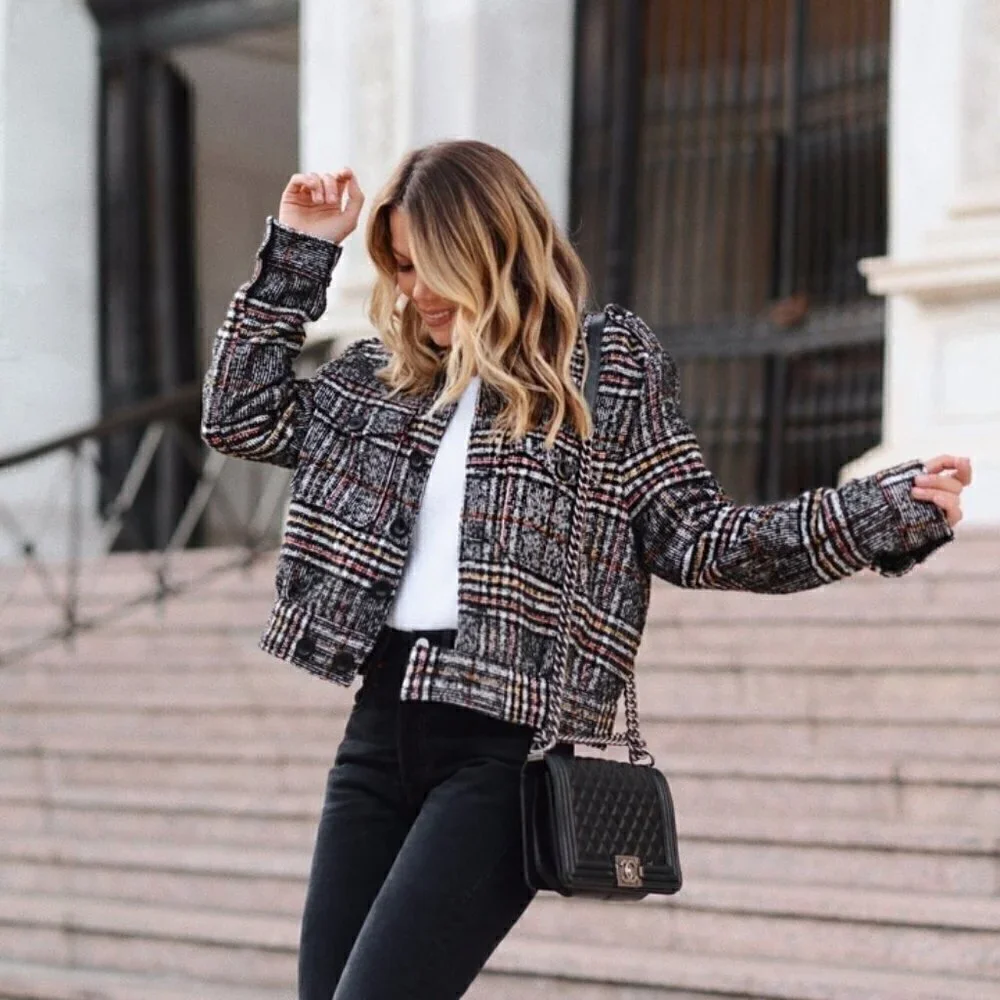 Free People Slouchy Eisenhower Plaid Woven Jacket